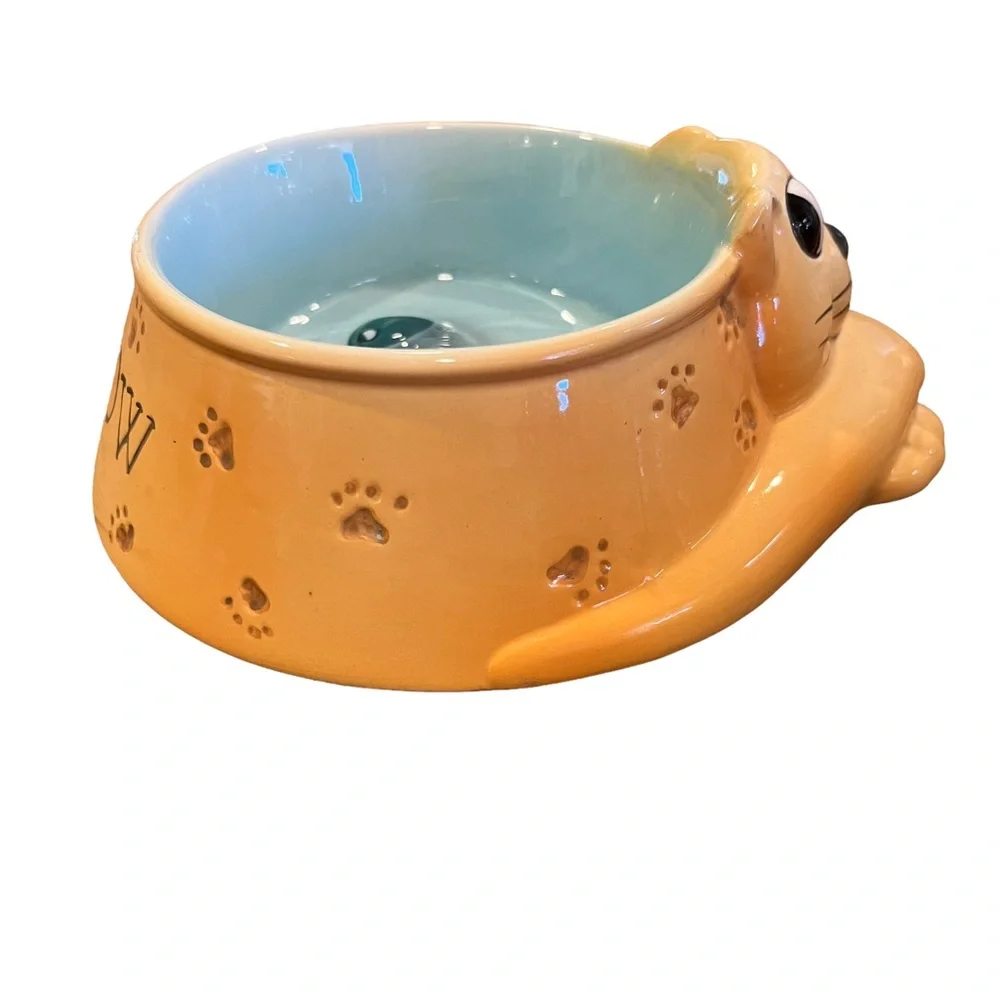 Vintage Cat Food/Water Dish Ceramic, Retro